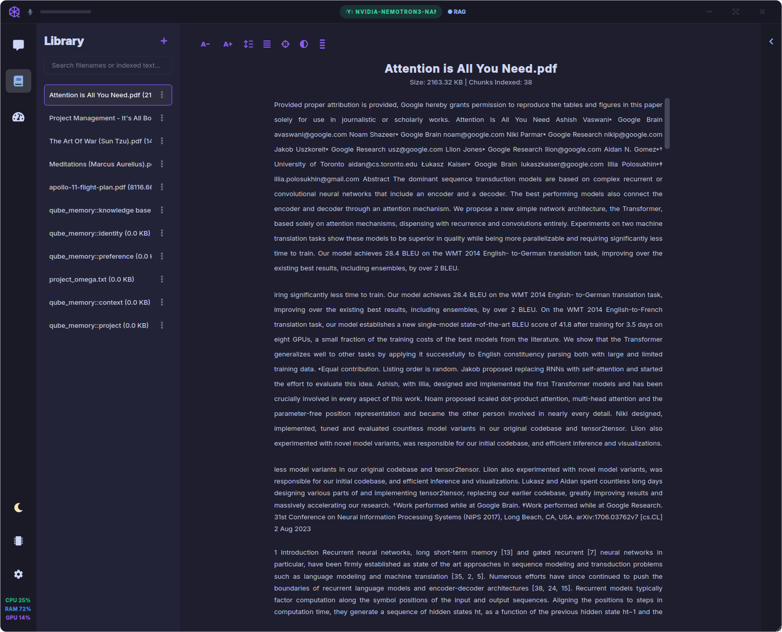 Qube Library — dark theme